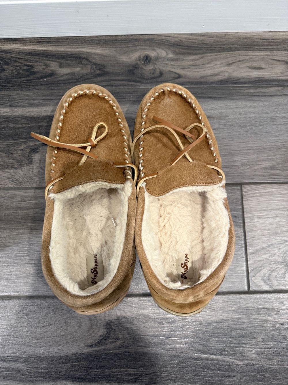 Men's Suede Fleece-Lined Slip-On Moccasins in Chestnut